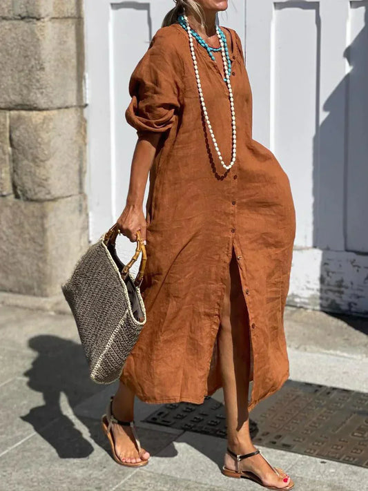 Anna™ | Linen Maxi Dress with Buttons