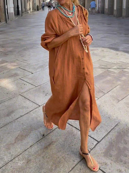 Anna™ | Linen Maxi Dress with Buttons